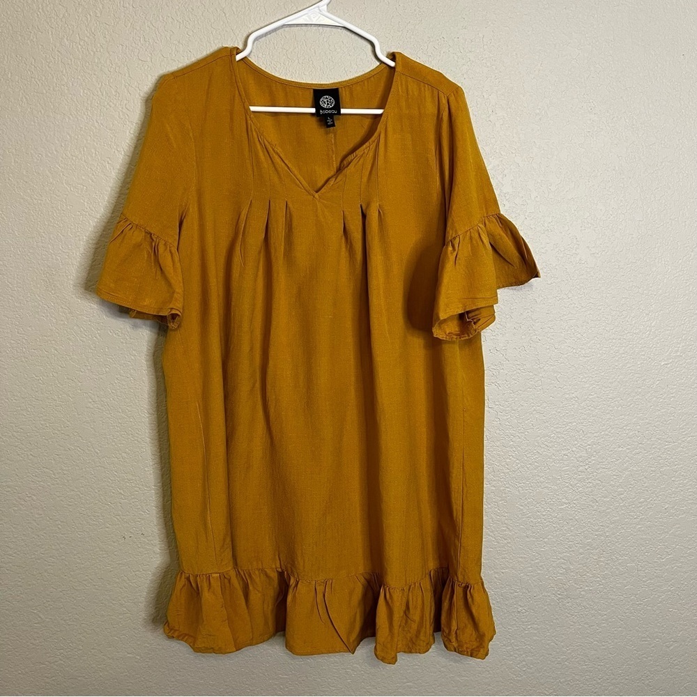 Bobeau Golden Yellow Flutter Sleeve Dress Size Large